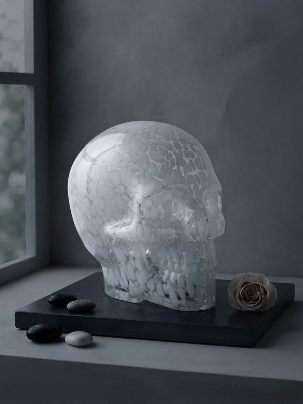Glass Skull Sculpture - White Decorative Home Art